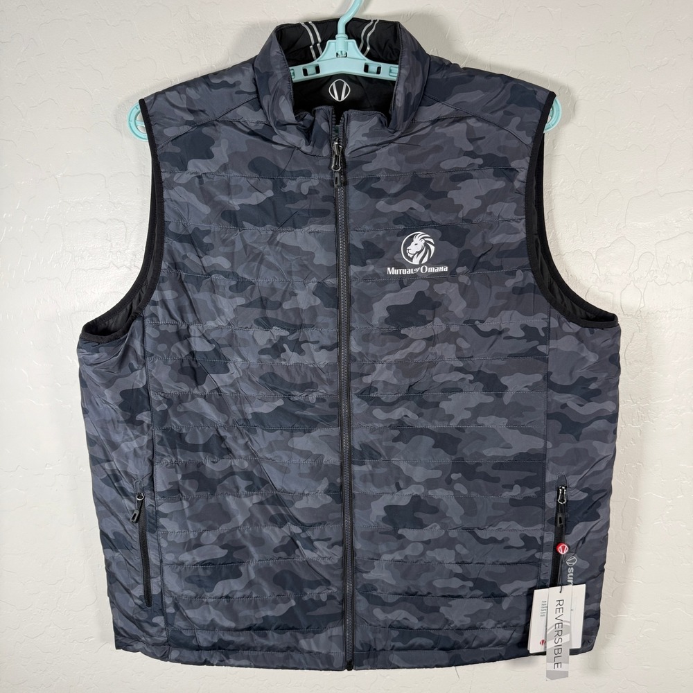 Sunice Reversible Vest Mens XXL Charcoal Camo Black Puffer Golf Outerwear New